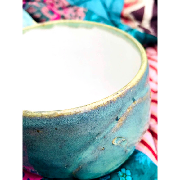 Aqua Pottery Mug with a Carved Sand Dollar in Sea Foam Green & Tan - Picture 7 of 10